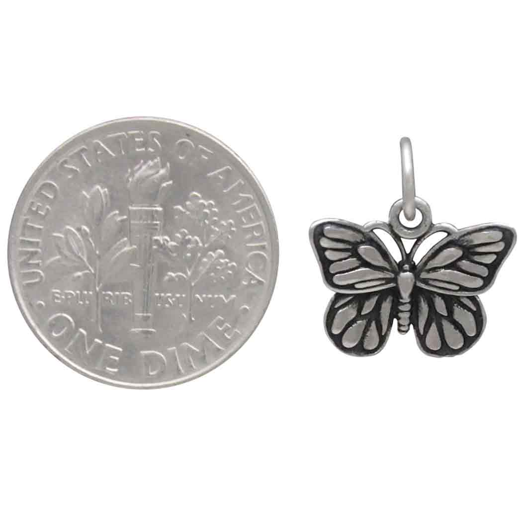 Sterling Silver Monarch Butterfly Charm with Dime