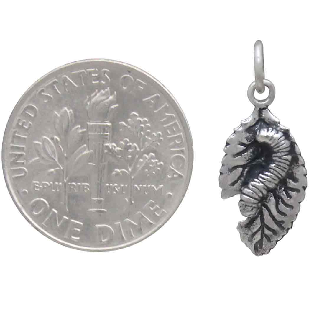 Sterling Silver Caterpillar and Leaf Charm with Dime