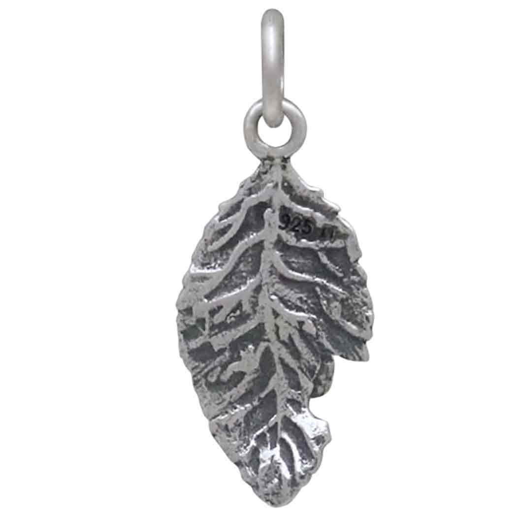 Sterling Silver Caterpillar and Leaf Charm Back View