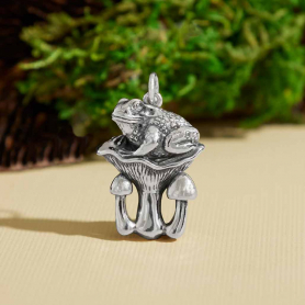 Sterling Silver Toad and Mushroom Pendant 25x16mm