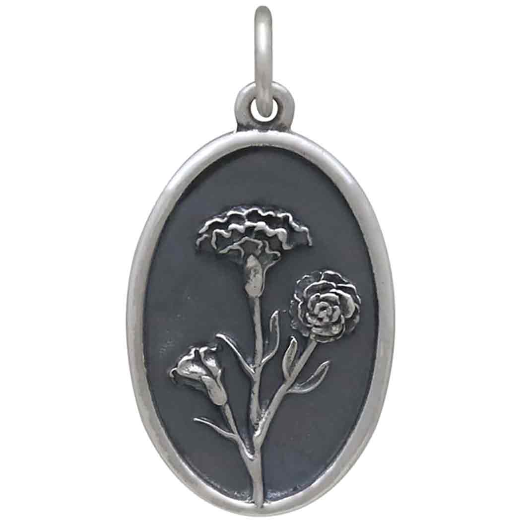 Silver Carnation Charm - January Birthflower Front View
