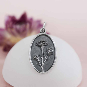 Silver Carnation Charm - January Birthflower 25x13mm