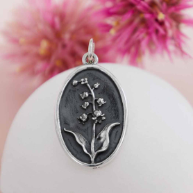 Silver Lily of the Valley Charm - May Birthflower 25x13mm