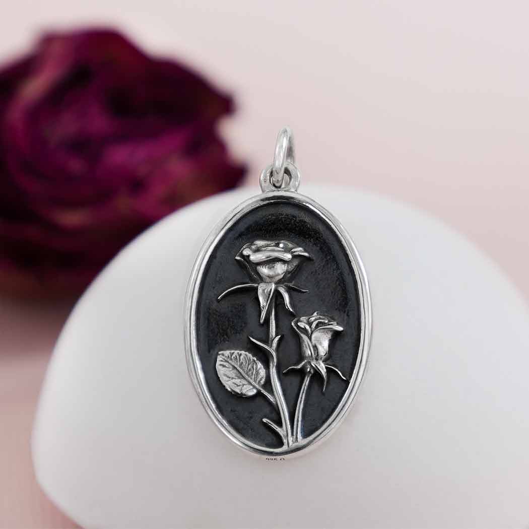 Silver Rose Charm - June Birthflower 25x13mm