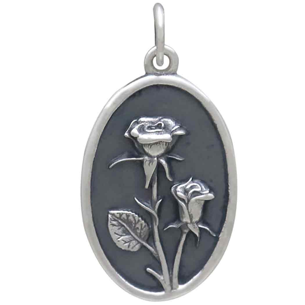 Silver Rose Charm - June Birthflower Front View