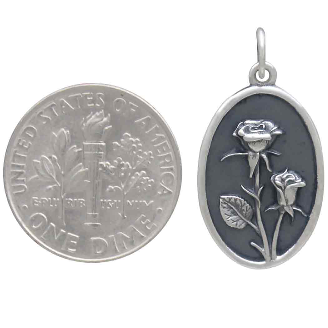 Silver Rose Charm - June Birthflower with Dime