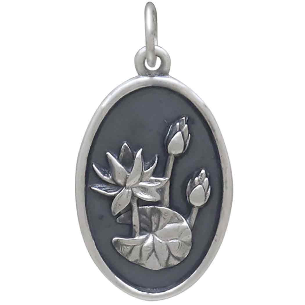 Silver Waterlily Charm - July Birthflower Front View