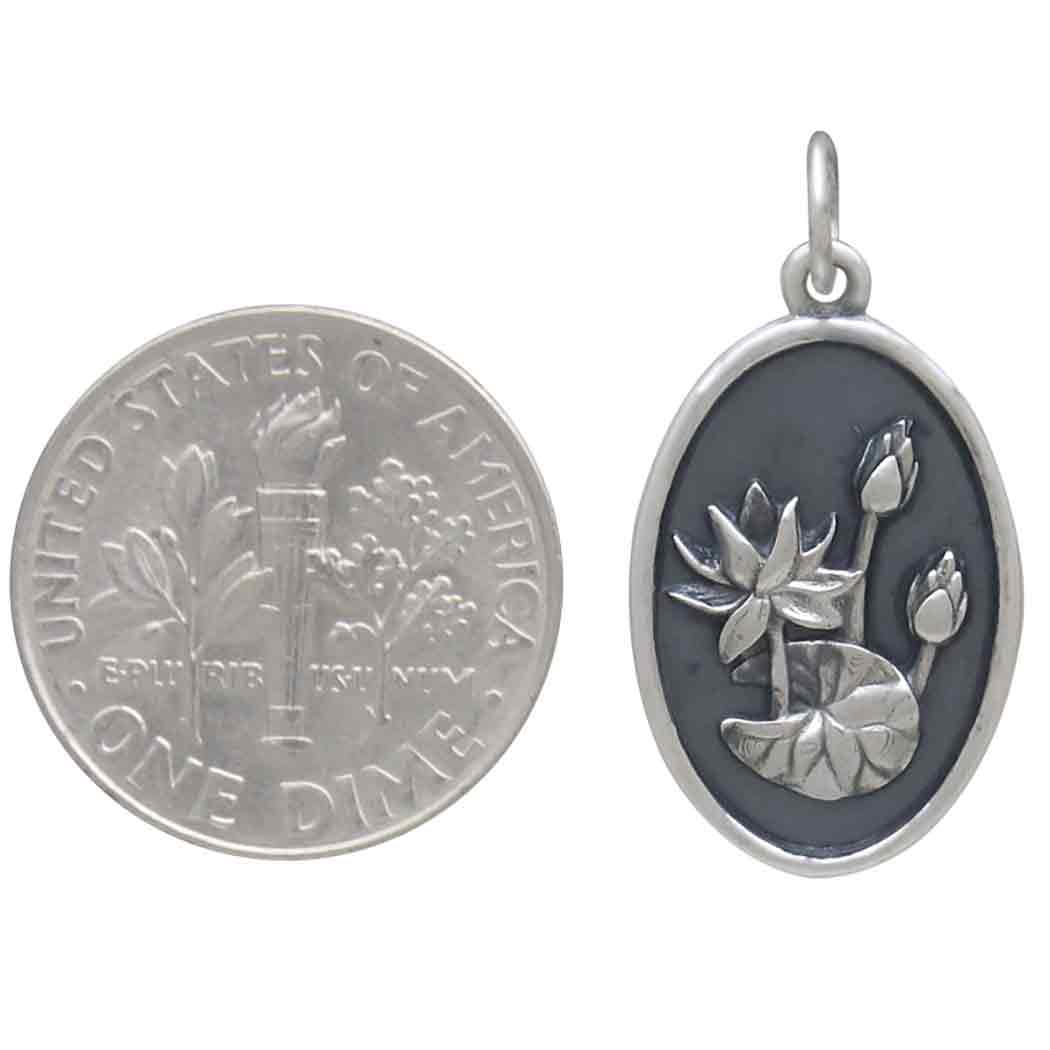 Silver Waterlily Charm - July Birthflower with Dime