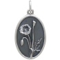 Silver Poppy Charm - August Birthflower Front View