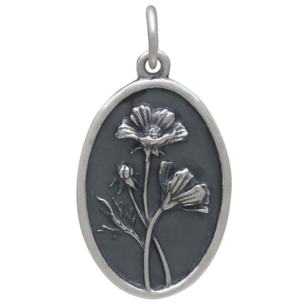 Silver Cosmo Charm - October Birthflower Front View