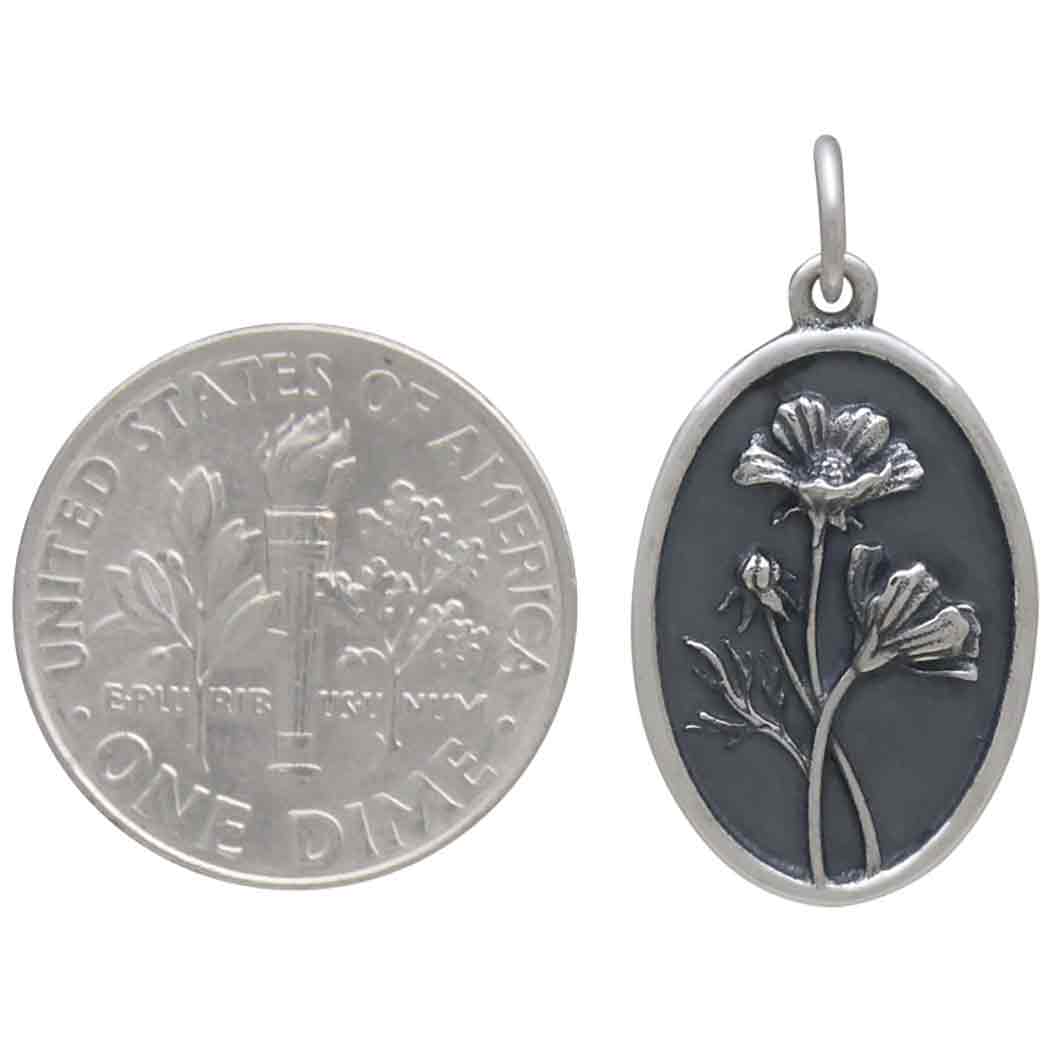 Silver Cosmo Charm - October Birthflower with Dime