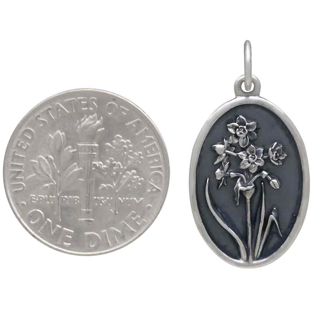 Silver Narcissus Charm - December Birthflower with Dime