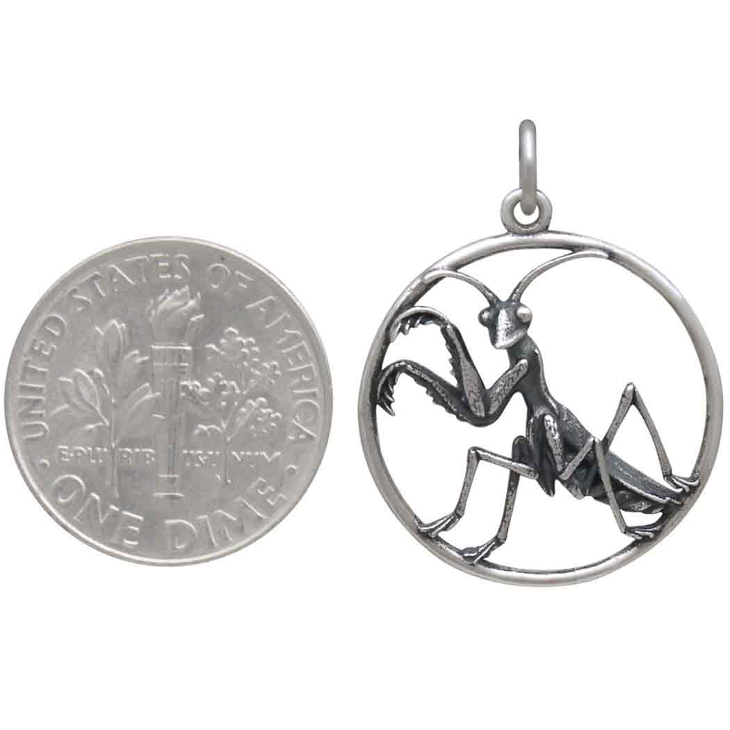 Sterling Silver Praying Mantis Pendant with Dime
