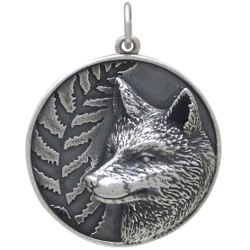 Sterling Silver Fox and Fern Pendant Front View