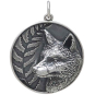 Sterling Silver Fox and Fern Pendant Front View