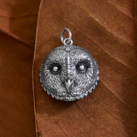 Sterling Silver Barn Owl Face Charm 24x18mm