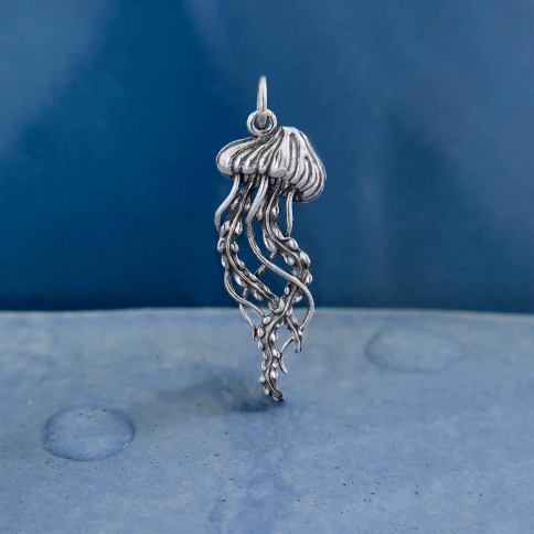 Sterling Silver Detailed Jellyfish Pendant 35x11mm
