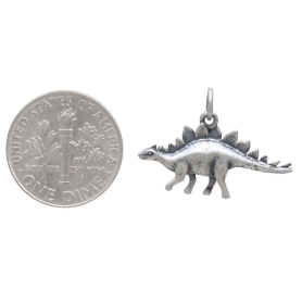 Sterling Silver Stegosaurus Dinosaur Charm with Dime
