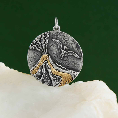 Sterling Silver Volcano Charm with Bronze Lava 27x22mm