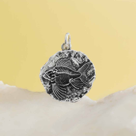 Sterling Silver Angler Fish Fossil Pendant 21x16mm