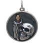 Sterling Silver Candle and Skull Pendant w Bronze Front View