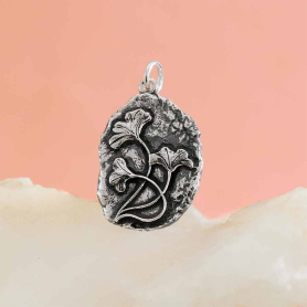 Sterling Silver Crinoid Fossil Pendant 26x15mm
