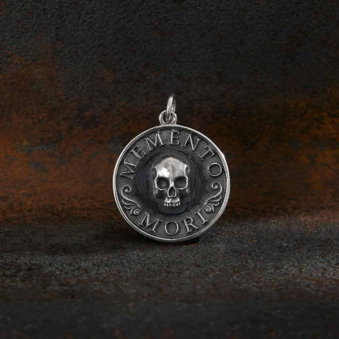 Sterling Silver Memento Mori Skull Pendant 24x18mm