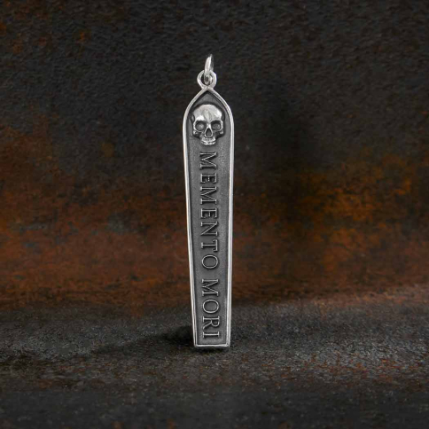 Sterling Silver Momento Mori Bar Pendant 41x7mm