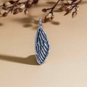 Sterling Silver Dimensional Cicada Wing Charm 30x10mm