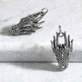 Sterling Silver Dragon Head Charm 24x12mm