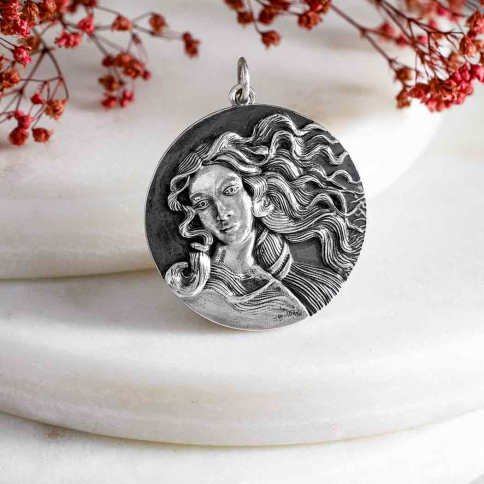 Sterling Silver Birth of Venus Portrait Pendant 30x25mm