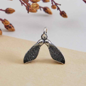 Sterling Silver Double Maple Seed Pod Charm 17x18mm