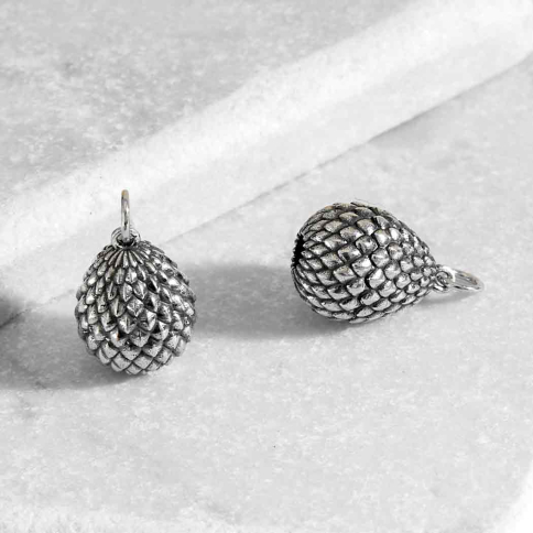 Sterling Silver 3D Scaled Dragon Egg Charm 20x12mm