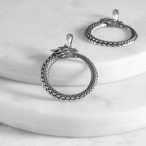 Sterling Silver Dragon Ouroboros Pendant 32x24mm