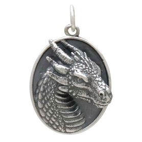 Sterling Silver Oval Dragon Pendant Front View