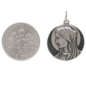 Sterling Silver Virgin Mary Portrait Charm with Dime