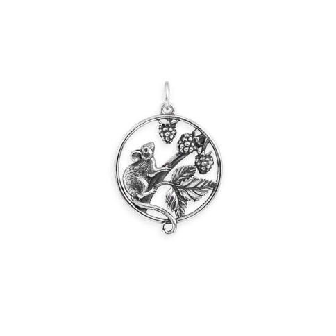 Nina Designs Sterling Silver Mouse and Blackberries Charm 28x19mm