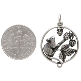 Sterling Silver Mouse and Blackberries Charm with Dime