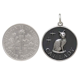 Sterling Silver Cat Lady Charm with Dime