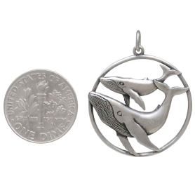 Sterling Silver Mama and Baby Whale Pendant with Dime