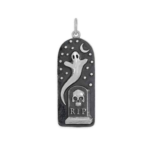 Nina Designs Sterling Silver Ghost in Graveyard Charm 34x12mm