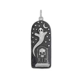 Sterling Silver Ghost in Graveyard Charm 34x12mm