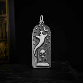 Sterling Silver Ghost in Graveyard Charm 34x12mm
