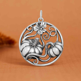 Sterling Silver Pumpkins with Vine Pendant 28x22mm