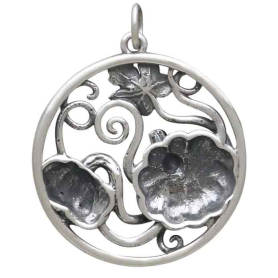 Sterling Silver Pumpkins with Vine Pendant Back View