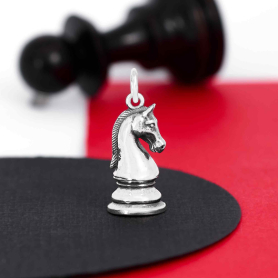 Sterling Silver Knight Chess Piece Charm 22x9mm