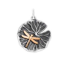 Sterling Silver Lily Pad with Bronze Dragonfly Charm 24x18mm