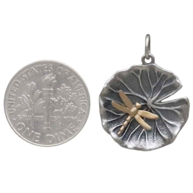 Sterling Silver Lily Pad with Bronze Dragonfly Charm with Dime