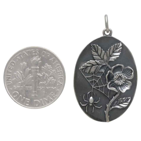 Sterling Silver Wild Rose and Spider Pendant with Dime