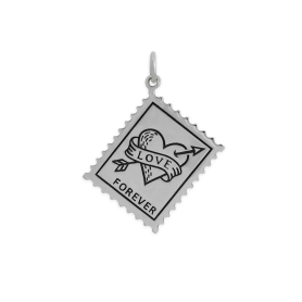 Sterling Silver Love Forever Stamp Charm 30x23mm